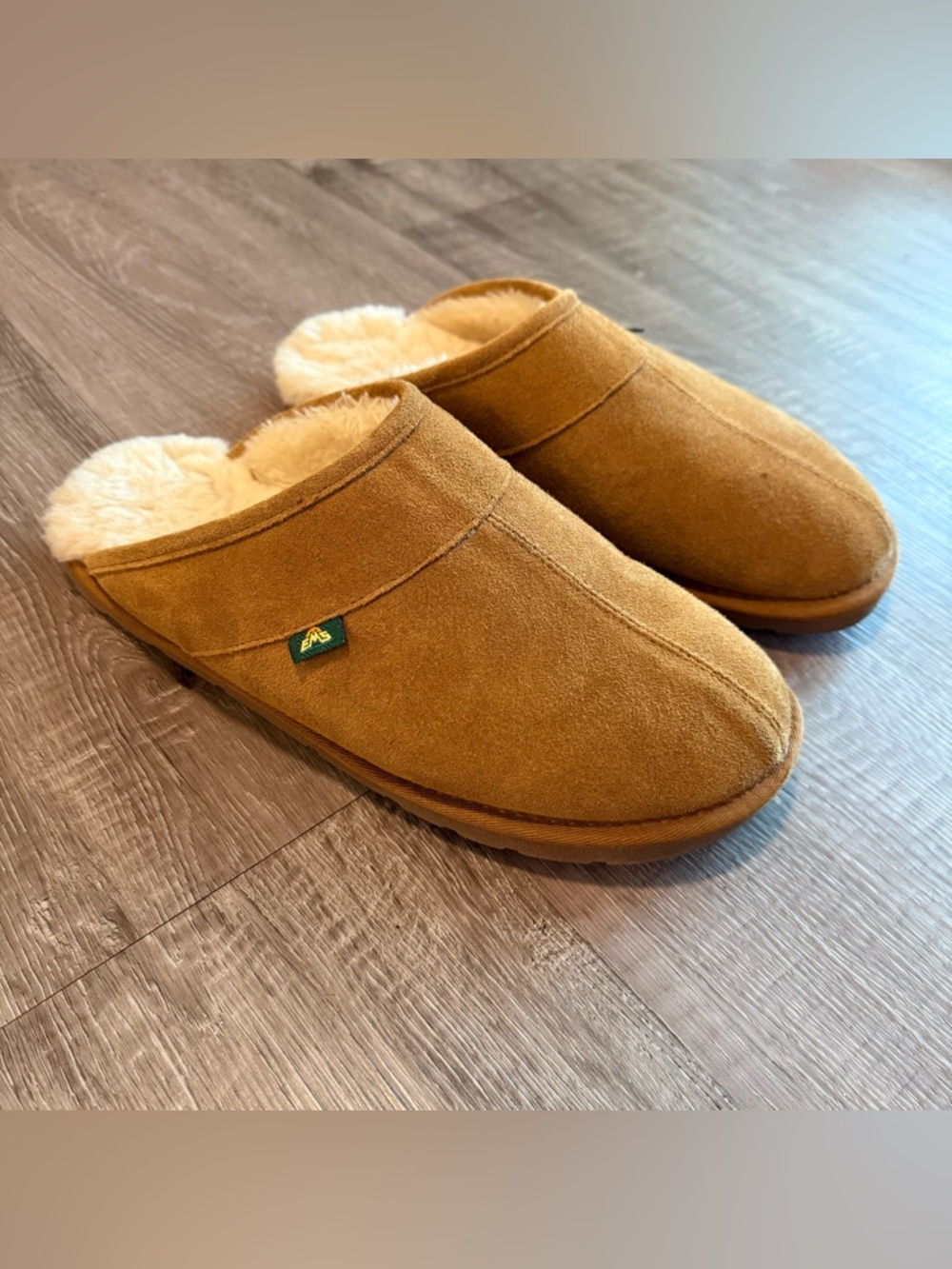 EMS Eastern Mountain Sports Fireside Moccasin Slippers Mens 11 Suede Faux Fur